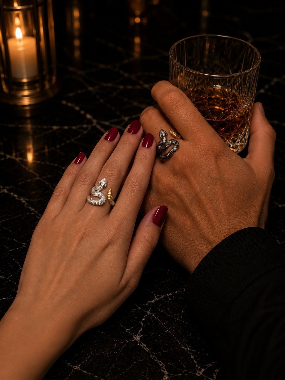 Unisex Snake Wrap Ring in Black and Gold - Statement Jewelry - Picture 3 of 6